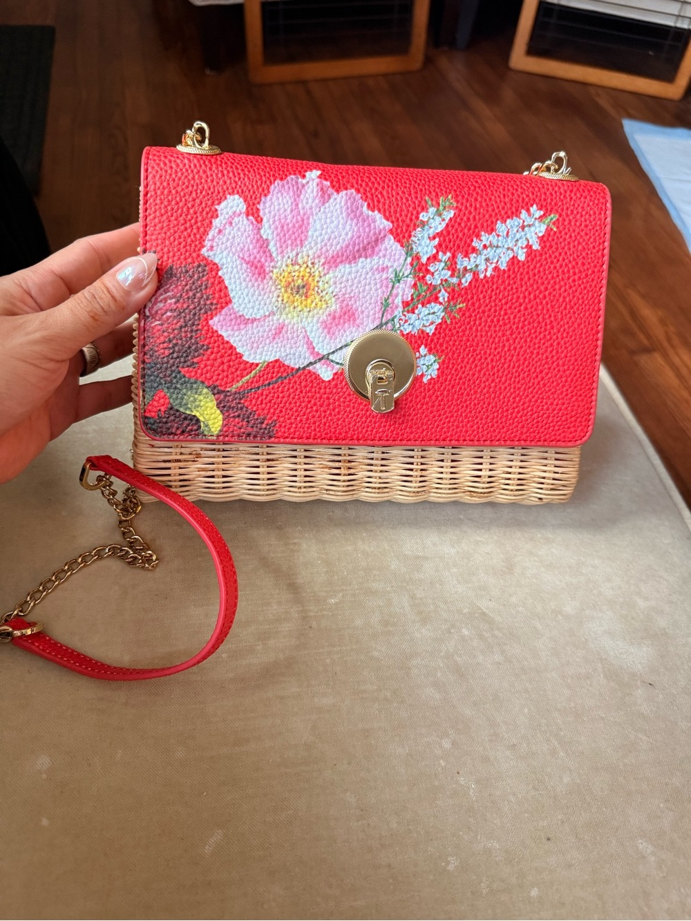 Red Floral Ted Baker Woven Crossbody Bag